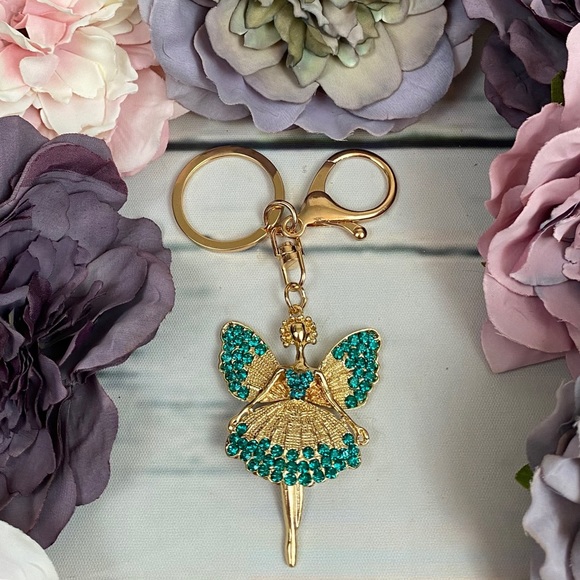 Accessories - Whimsical Green Crystal Angel Fairy Keychain Charm